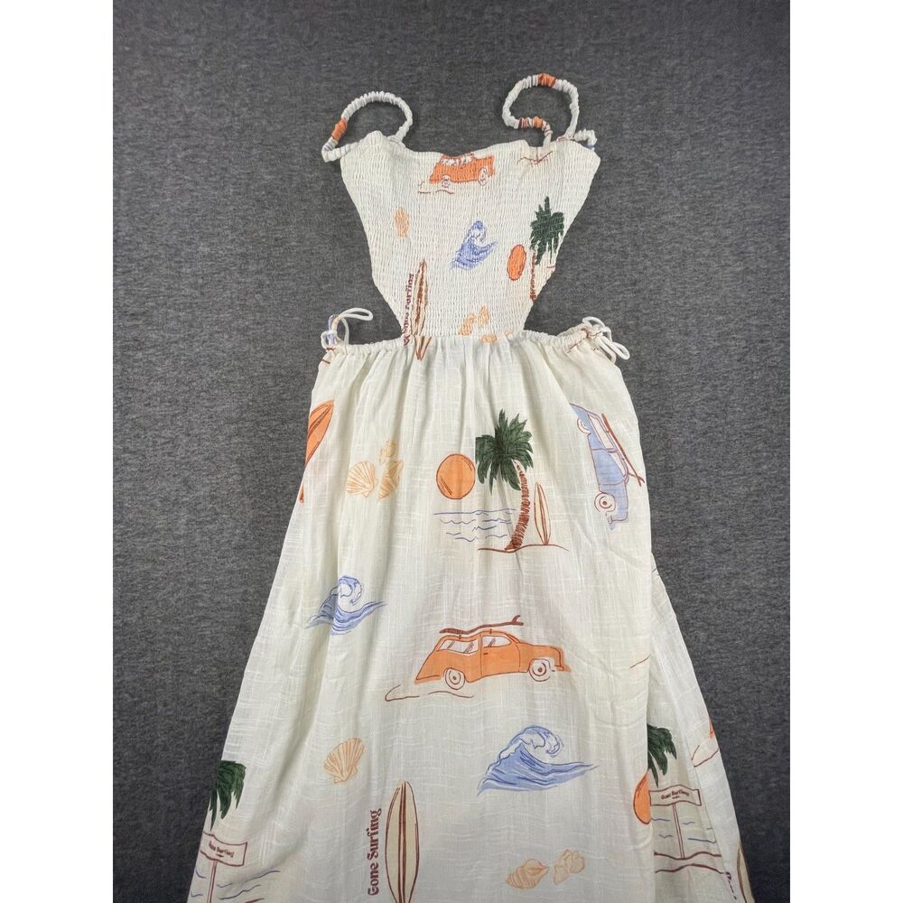 SABO SKIRT Backless Axelle Surf Print Maxi Cutout Dress White US Small Like New